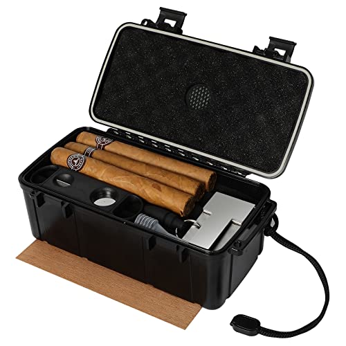 Travel Cigar Humidors Box Case with Cigar Accessories &Spanish Cedar &Humidifier &Cigar Cutter &Cigar Stand Cigar Punch Cutter Hold 12-15 Count Cigar Waterproof Case Crushproof, Airtight Seal Portable - store 12-15 cigars