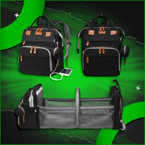 Astro alan Baby Diaper Bags with Changing Station, Waterproof Diaper Bag Backpack for Moms Dads with USB Charging Port, Baby Shower Gifts, Large Capacity diaper backpack, Black - Black