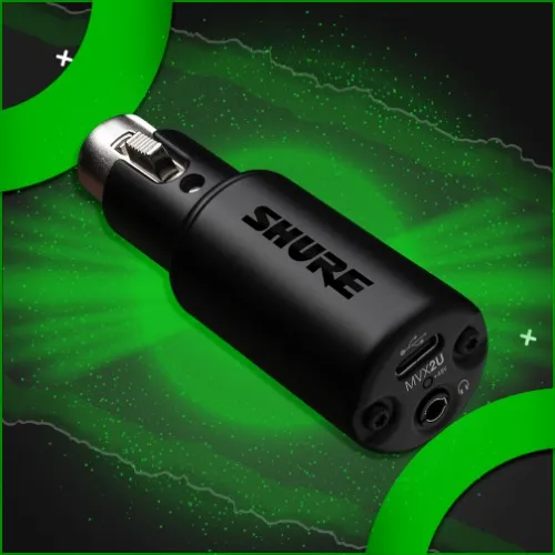 Shure MVX2U XLR-to-USB Digital Interface with Headphone Jack, Integrated Pre-amp with 60dB Gain Control, Zero-Latency Monitoring, 48V Phantom Power, ShurePlus Desktop App, 1m USB-C Cable