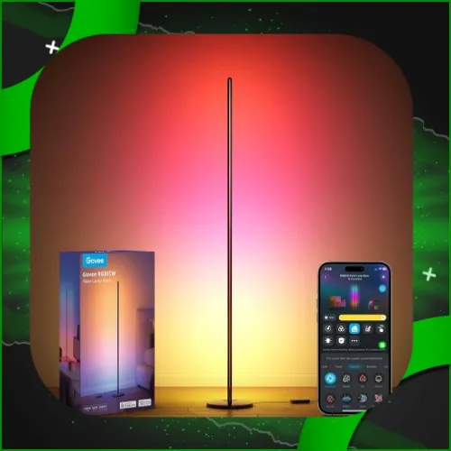Govee RGBIC Floor Lamp, LED Corner Lamp Works with Alexa, Smart Modern Floor Lamp with Music Sync and 16 Million DIY Colors, Color Changing Standing Floor Lamp for Bedroom Living Room Black - Black