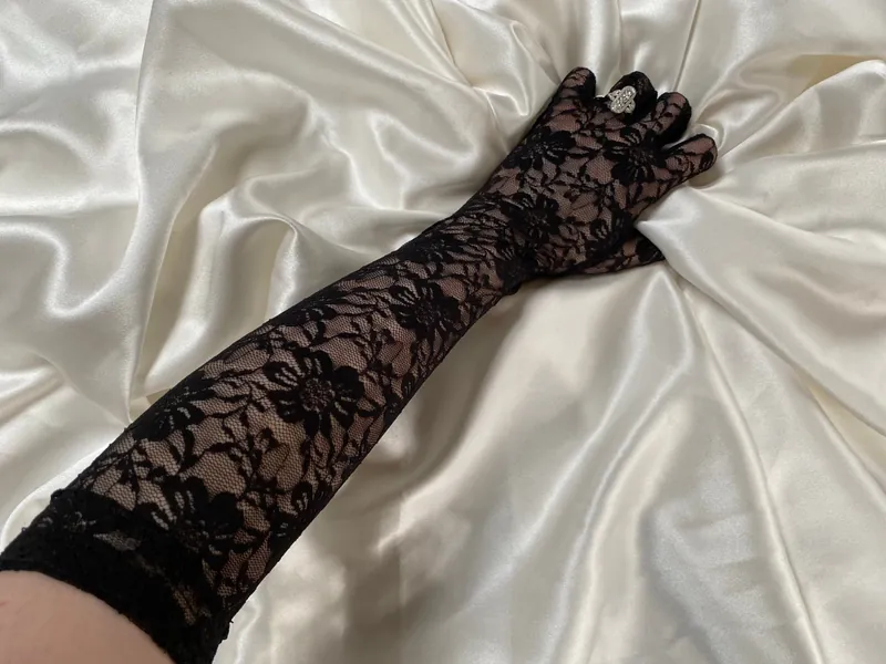 BLACK LACE gloves opera length stretchy floral lace gloves - light pink Lacey gloves prom party dance cosplay drag glove pretty sexy hot