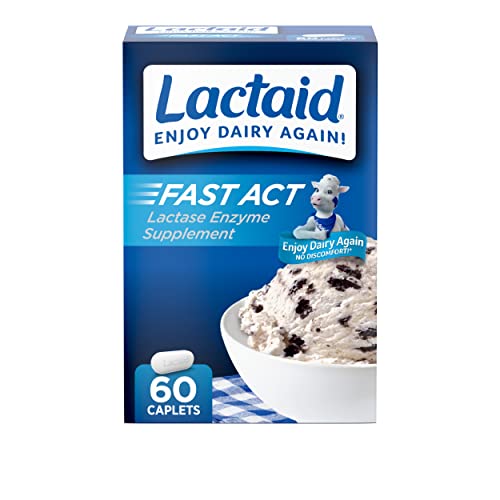 Lactaid Fast Act Lactose Intolerance Relief Caplets, Lactase Enzyme to Prevent Gas, Bloating & Diarrhea Due to Lactose Sensitivity, Supplements for Travel & On-The-Go, 60 Packs of 1-ct. - 60 Count (Pack of 1) - Relief Caplet