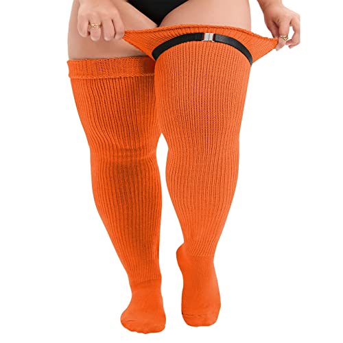 Zando Plus Size Thigh High Socks Over Knee Thick Socks Extra Long Leg Warmers Chunky Knit Thigh High Stockings - One Size - Orange