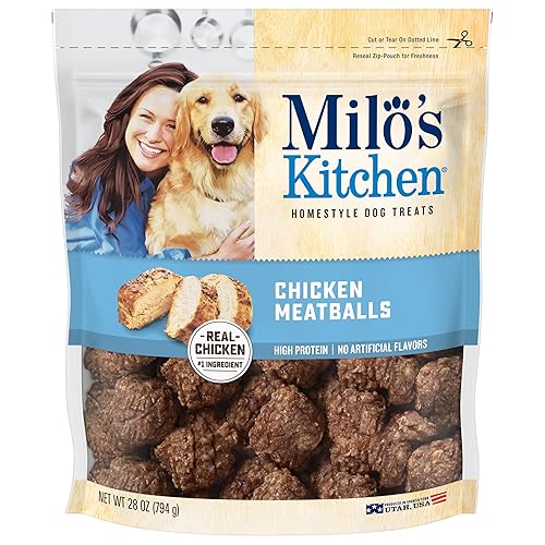 Milo's Kitchen Homestyle Dog Treats, Chicken Meatballs, 28 Ounce, High Protein, No Artificial Flavors - Chicken Meatballs - 28 Ounce (Pack of 1)