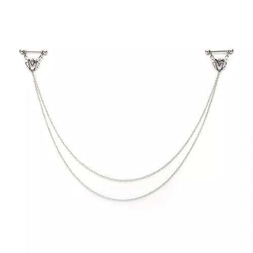 14GA 316L Stainless Steel Double Chain Connecting CZ Crystal Spider Nipple Piercing Barbells