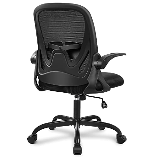 Primy Office Chair Ergonomic Desk Chair with Flip up Armrests Swivel Breathable Desk Mesh Computer Chair with Adjustable Lumbar Support and Height for Conference Room (Black) - Black
