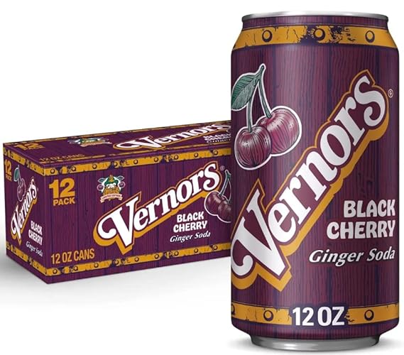 Black Cherry Vernors 12 Pack of 12 oz Cans Ginger Ale