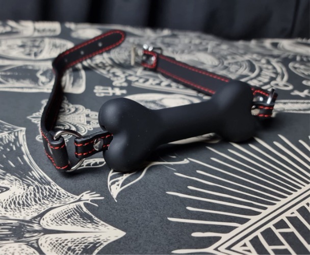 BDSM pet play bone gag: fetish humiliation puppy play - Black