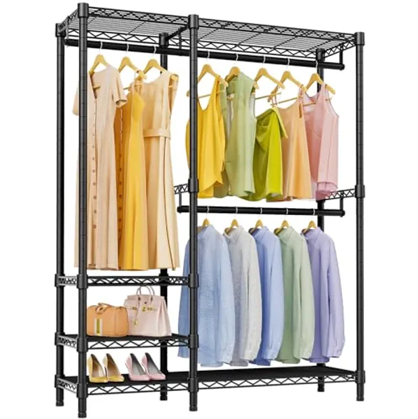 VIPEK V2i Garment Rack for Hanging Clothes, Portable Closet Heavy Duty Metal Clothing Rack with Adjustable Shelves & Hanging Rods, Freestanding Sturdy Wardrobe for Small Space, Max Load 700lbs, Black