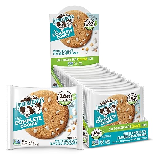 Lenny & Larry's The Complete Cookie, White Chocolate Flavored Macadamia, Soft Baked, 16g Plant Protein, Vegan, Non-GMO, Individually Wrapped, 4 Ounce Cookie (Pack of 12) - White Chocolate Flavored Macadamia