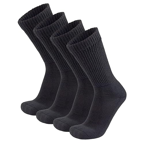 4 Pairs of Diabetic Extra Thick Warm Cotton Socks, Triple Cushioned Crew Slipper Socks, Size 10-13 - 10-13 - Black