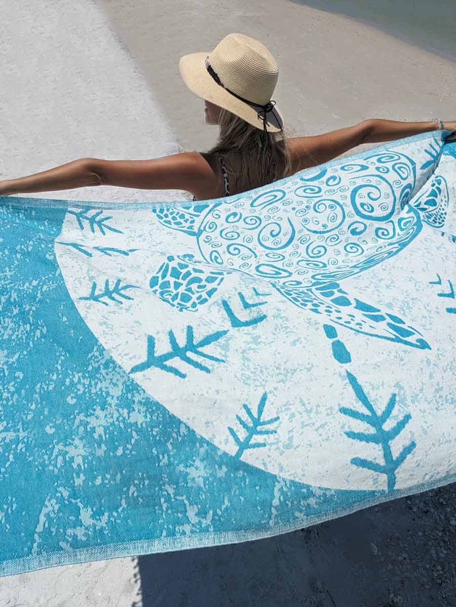 Sea Turtle Turkish Towel - Turquoise by Sun Drunk - Turquoise
