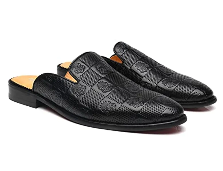 Erphpre Paul Mens Black Backless Loafers Genuine Leather Mules Shoes