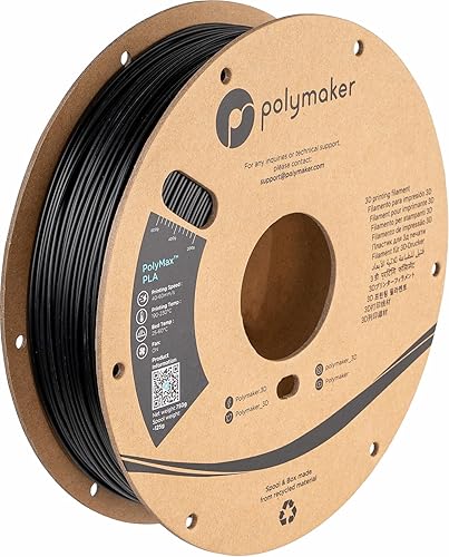Polymaker Tough PLA 3D Printer Filament 1.75mm, 750g Black PLA Filament - PolyMax 3D Printing PLA Filament Black, Tougher Than PLA+ 3D Filament, High Impact Strength for Functional Application - 0.75kg Polymax Pla Black - 1.75mm