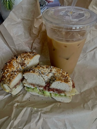 Morning smoothie and bagel