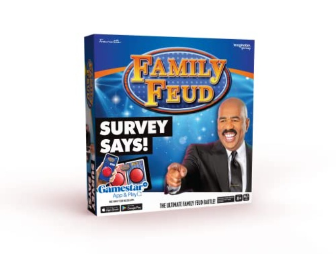 Imagination Gaming Family FEUD Survey Says Edition Card Game, Complete with Hundreds of Survey Questions, 150 Question Cards, 50 Fast Money Cards, Complementary App with Sound Effects from The Show - Survey Says