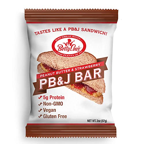 Betty Lou's PB&J Bars | Peanut Butter & Strawberry Snack Bars | Gluten Free, Vegan, Non GMO | Deliciously Healthy Snacks | Individually Wrapped, 2 Oz. Each (12 Pack) - Strawberry - 12 Count (Pack of 1)