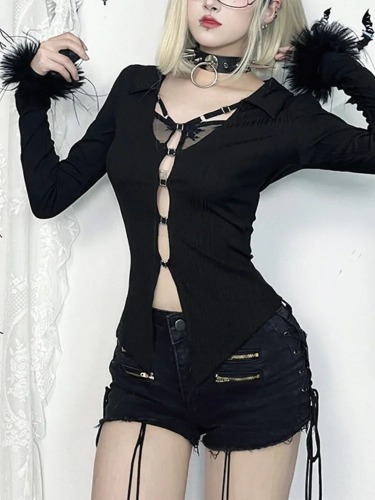 Alt Goth Black Dark Harajuku Lace Top - Black / XS
