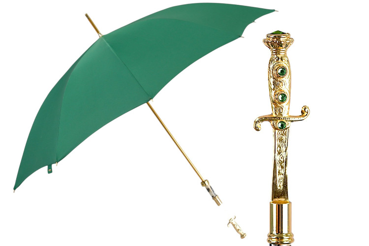 Majestic Green Umbrella with Ornate Sword Handle in 24K Gold Plating | Default Title