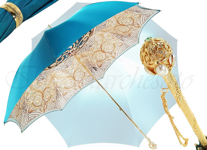 Beautiful Double Canopy Umbrella in a Luxurious Turquoise Colored Polyester Satin | Default Title