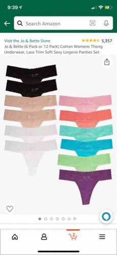 Amazon.com: Jo & Bette (6 Pack or 12 Pack) Cotton Womens Thong Underwear, Lace Trim Soft Sexy Lingerie Panties Set : Clothing, Shoes & Jewelry