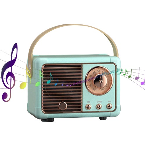 Bluetooth Compact Retro Speakers with Radio - Blue