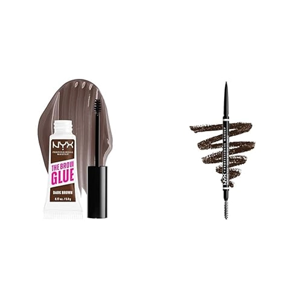 NYX PROFESSIONAL MAKEUP The Brow Glue, Extreme Hold Tinted Eyebrow Gel - Dark Brown & Micro Brow Pencil, Eyebrow Pencil, Espresso, 1 Count