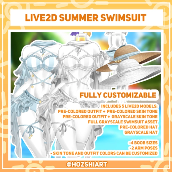 [LIVE2D] Summer Swimsuit 1 GRAYSCALE + PRE-COLORED