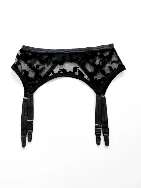 SPOOKY Garter Belt: Bats velvet flocked mesh