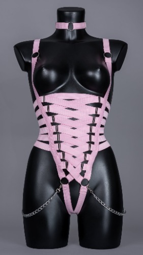 REBELLION - Corset Strap Bodycage | UK 6-8 / Silver / Baby Pink