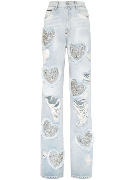 Philipp Plein Heart high-rise wide-leg Jeans | Blue | FARFETCH