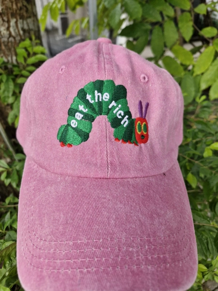 Eat The Rich Embroidery Hat, Hungry Caterpillar Hat, Bookish Hat, Activist Hat, Embroidered Caterpillar Hat