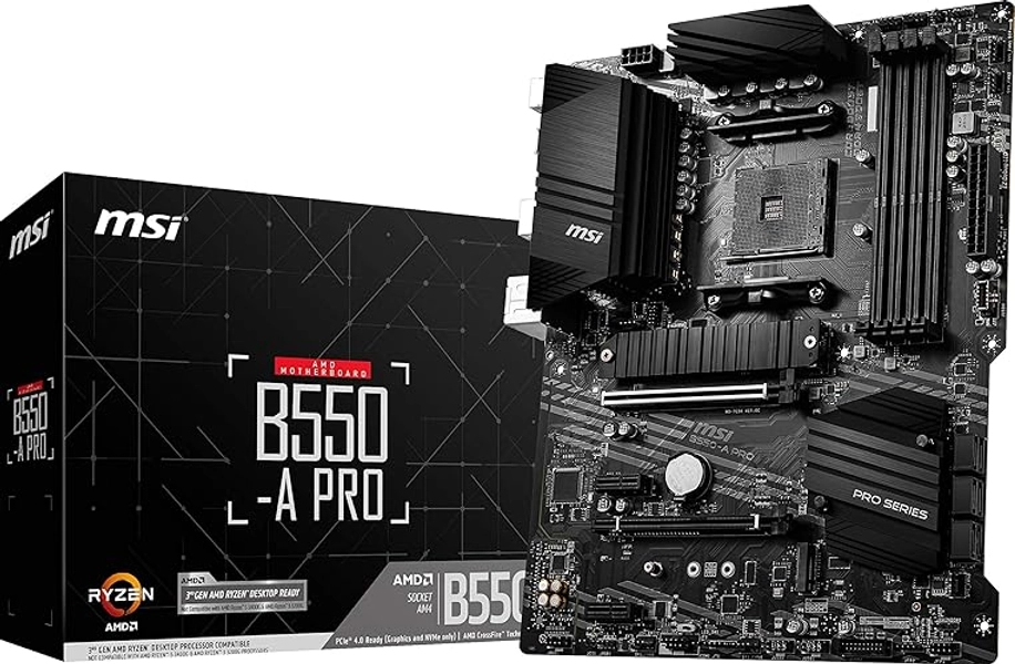 MSI B550-A PRO ProSeries Motherboard (AMD Ryzen 5000, AM4, DDR4, PCIe 4.0, SATA 6Gb/s, M.2, USB 3.2 Gen 2, HDMI/DP, ATX)