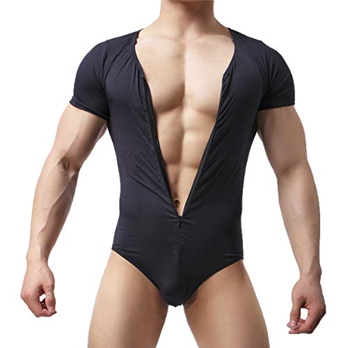 CSMARTE Mens Suspenders Wrestling Singlet Leotard Thong Bodysuit Jumpsuit Briefs Swimwear - black - Medium