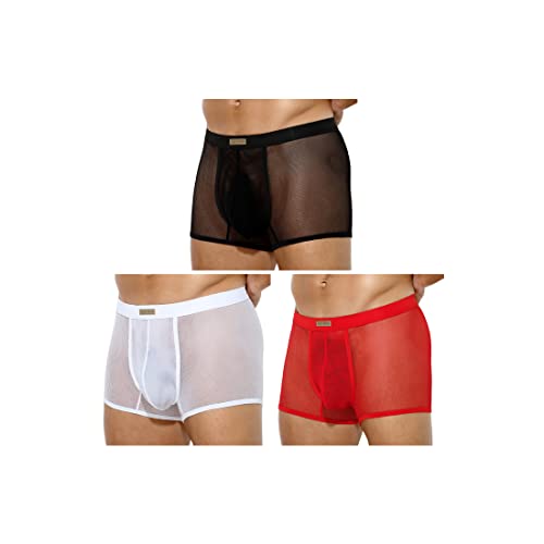 Arjen Kroos Men Sexy Mesh Boxer Briefs Low Rise Stretch Breathable Underwear Boxer - AK2137-Multicolor(3-Pack)-1 - Small