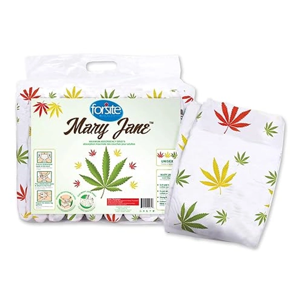 Forsite Nature's Escape Briefs Printed Adult Diapers, Mary Jane, Large, Trial Pack/4