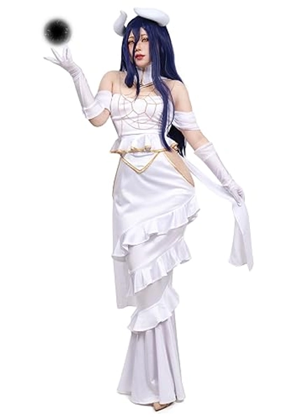 C-ZOFEK Albedo Cosplay Dress Off the Shoulder Costume Outfit Full Set Goddess Prom White Fishtail Dress