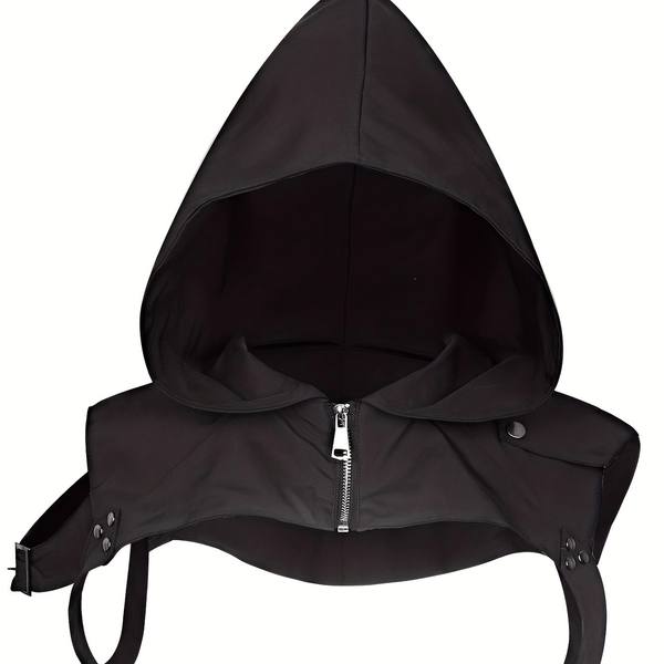 Black Medieval Gothic Rogue Cowl Hat for Men - Steampunk Hooded Cape Cosplay Costume for Halloween and Daily Wear