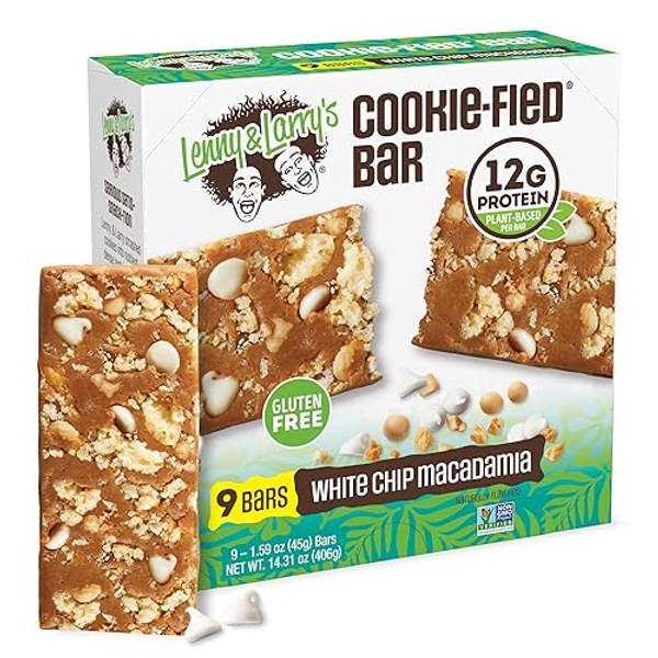 Lenny & Larry's Cookie-fied Protein Bar | White Chip Macadamia Vegan Protein Bars 9x45g | Healthy Snacks with 12g Plant Protein & 5g Fiber | Gluten free Power Bar, Keto Friendly, Non-GMO & Vegan
