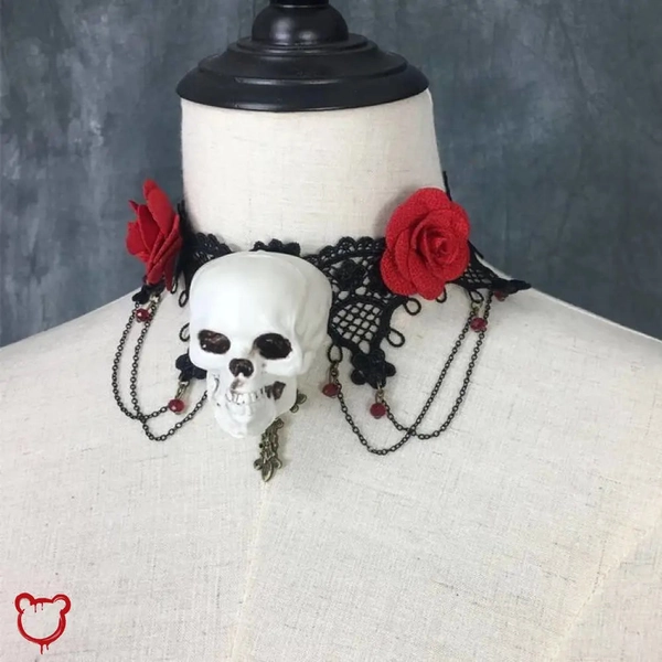 Lace Choker with Skull Rose