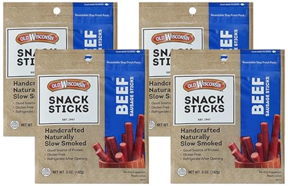 Old Wisconsin Snack Sticks, Beef, 5-Ounce Package (Pack of 4)