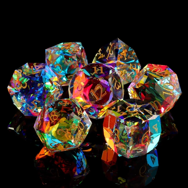 Multi-faceted Prism Glass Dice Set| Dungeons and Dragons Tabletop RPG Game MTG Role Polyhedral Dice Set D20
