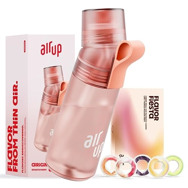 AIR UP® Bottiglia Gen2 Starter Set originale, con baccelli in 5 sapori, borraccia da 600 ml, senza zucchero, lavabile in lavastoviglie e senza BPA | in rosso - Poppy Red