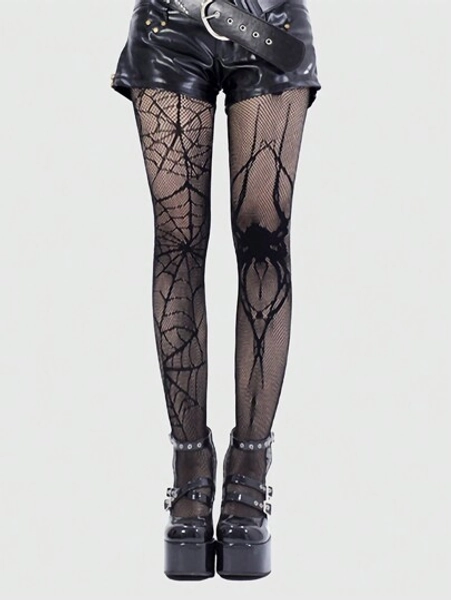 ROMWE Goth 1 Pair Spider & Web Fishnet Pantyhose