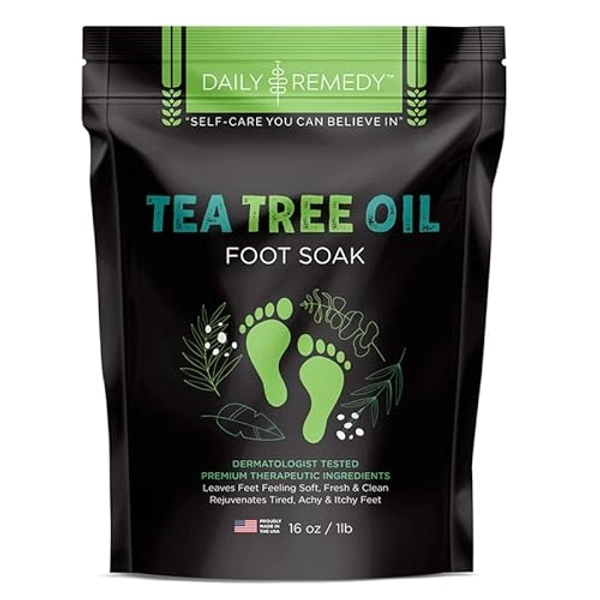 Tea Tree Oil Foot Soak with Epsom Salt - Made in USA - for Toenails, Athlete's Foot, Itchy Feet, Stubborn Smelly Foot Odor, Pedicure, Foot Calluses & Soothes Sore Tired Achy Feet - 16 oz