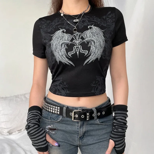 'Time' Black Wings Harajuku Crop Top