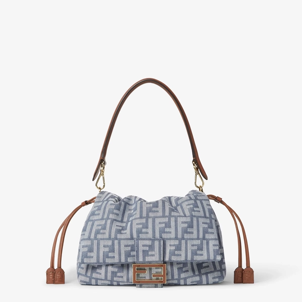 Mamma Baguette MediumBlue denim-effect FF jacquard bag