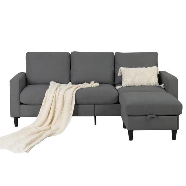 Advwin 3 Seater Sofa Modular Corner Lounge Chaise Set with Storage Ottoman Grey