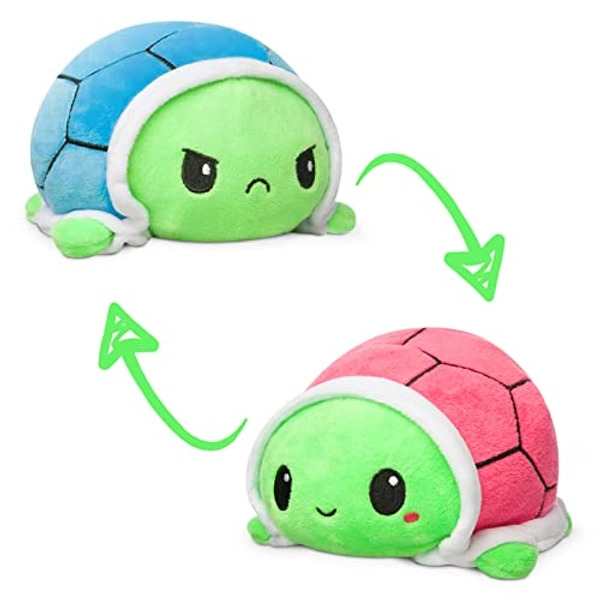 TeeTurtle Reversible Turtle Plushie | Sensory Fidget Toy for Stress Relief | Green with Red & Blue Shell | Happy + Angry - Green With Red/Blue Shell
