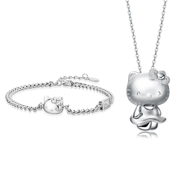 Mstnoixgc 2 Stück hallo kitty kette und hallo kitty armband,hallo kitty kinderschmuck,hallo kitty halskette,hallo kitty bracelet,kawaii schmuck mädchen,für kinder schmuck geschenk mädchen